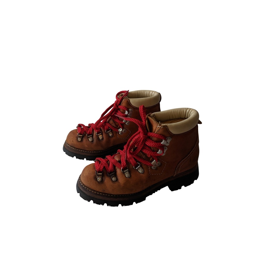 Vintage USA Leather Chunky Boots Brown Red Laces Vibram Sole Womens 4.5 D Y2K